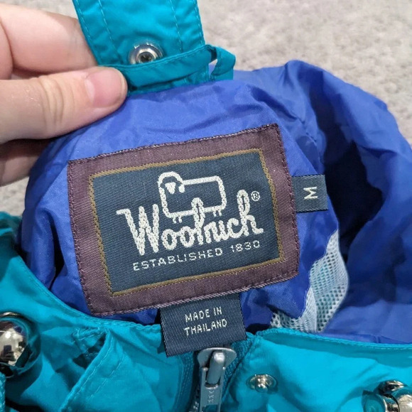 Woolrich Vintage Women's Zip Up Rain Coat Teal Blue Packable Waist Elastic M - Picture 6 of 11